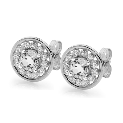 Sterling Silver CZ Halo Cluster Earrings