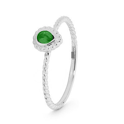 Silver Ring with Green Teardrop CZ