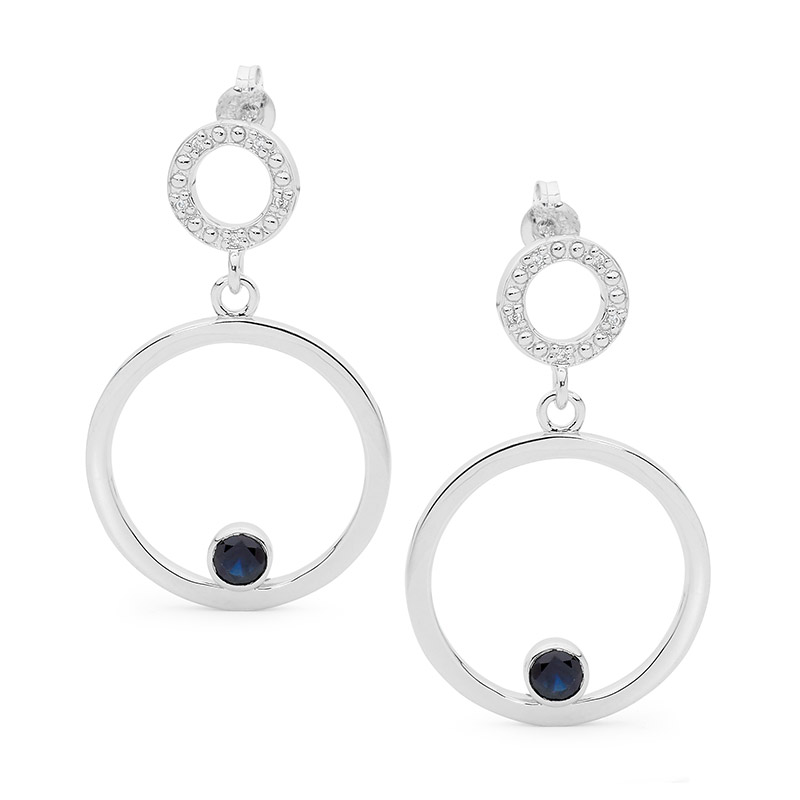 Silver Earrings with Sapphire and CZ