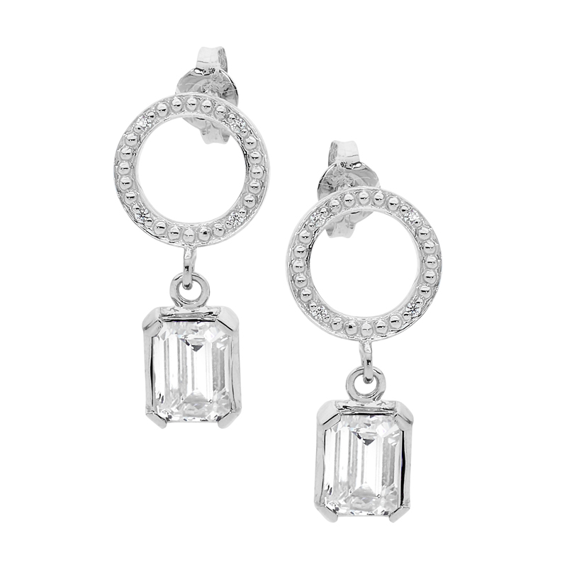 Sterling Silver Drop Earrings with CZ