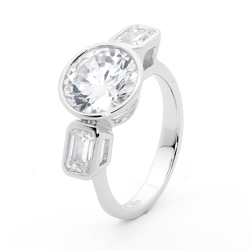 Modern Sterling Silver Ring with Cubic Zirconia