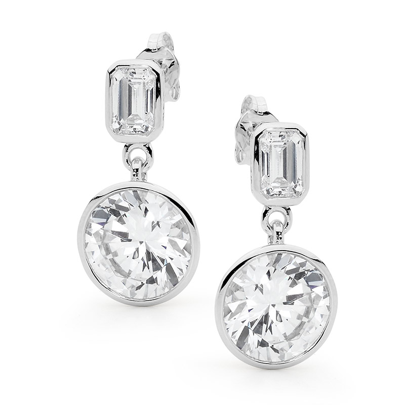 Silver Earrings with Bic 10 mm CZ Gem