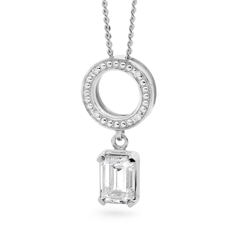 Silver Circle Pendant with CZ drop