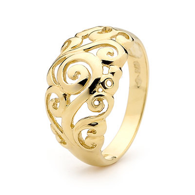 Gold Fashion Ring with Swirls - Size W