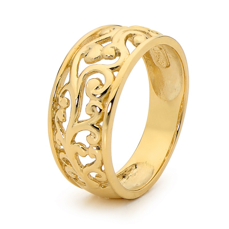 Gold Ring - Wide Band - Grape Vine