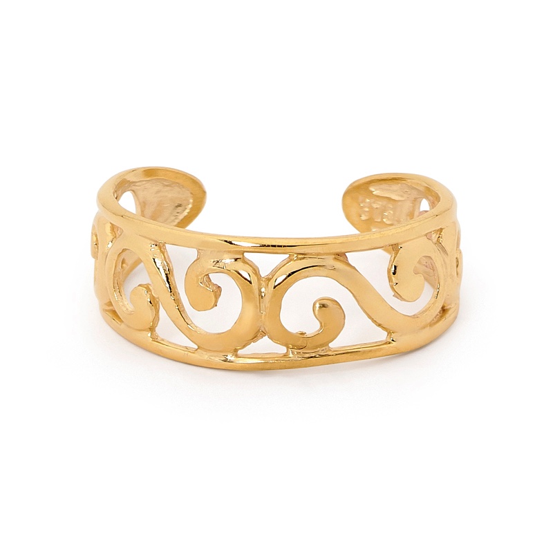 Gold toe ring with waves