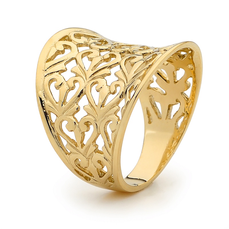 Gold Ring - Wide Band - Filigree