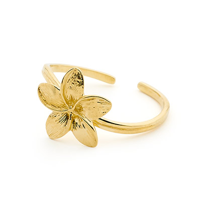 14K Yellow Gold Shiny-Cut Plumeria Flower Toe Ring - BillyTheTree Jewelry