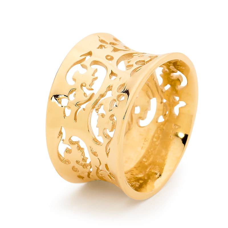 Flaired Gold Ring with Floral Pattern