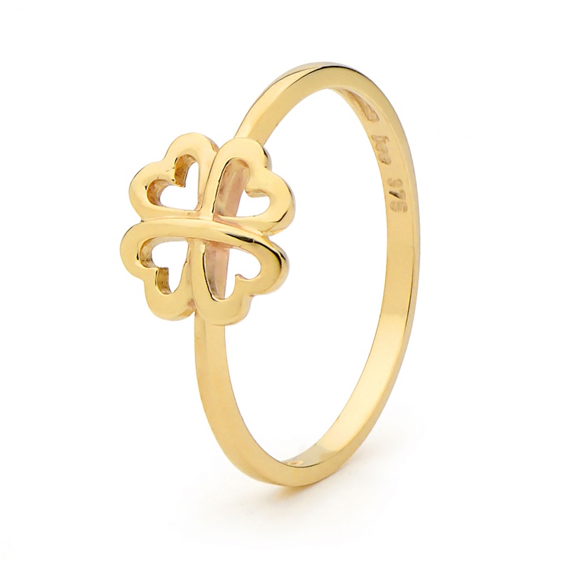 Lucky Gold Ring with Four Leaf Clover