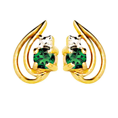 9 ct. gold created Emerald leaf earrings