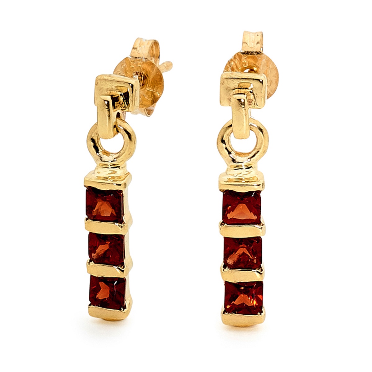 Oblong Garnet Drop Stud Earrings