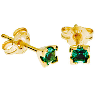 Emerald Stud Earrings Square Stone