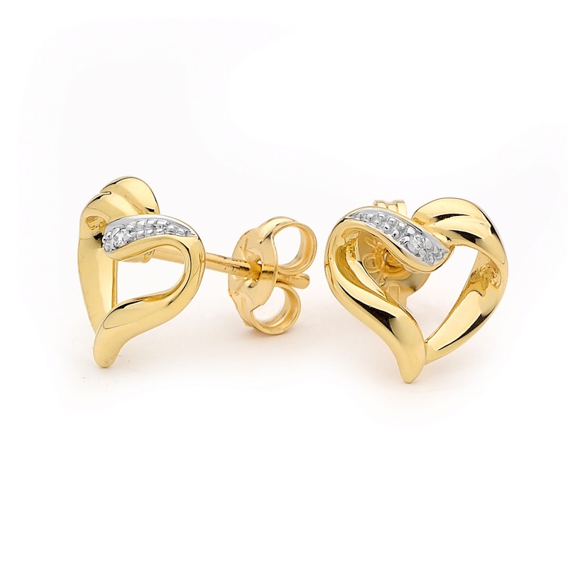 Sliding Gold and Diamond Heart Studs