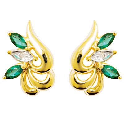 Orchid design Emerald and Diamond earrings