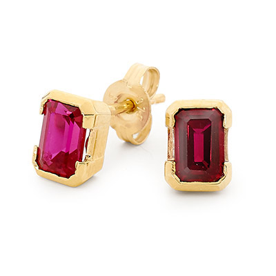 Octagonal Ruby Stud Earrings