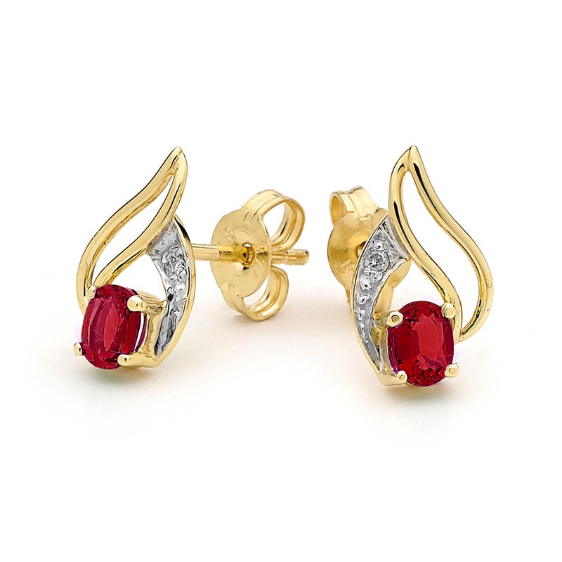 Ruby and Diamond Petal Style Stud Earrings