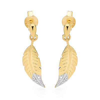 9 ct. gold feather design earrings