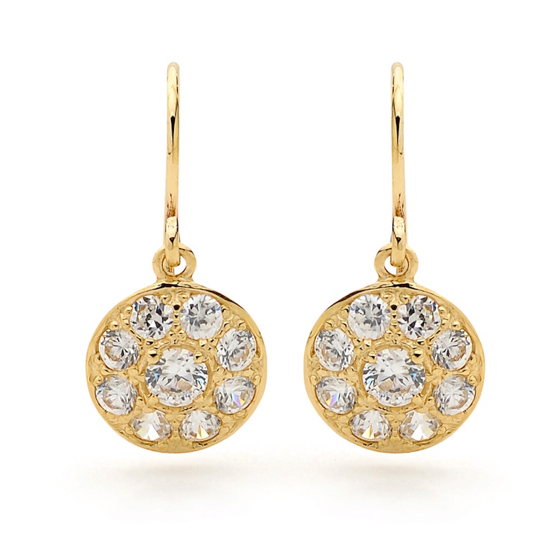 Zirconia Medallion Hook Earrings