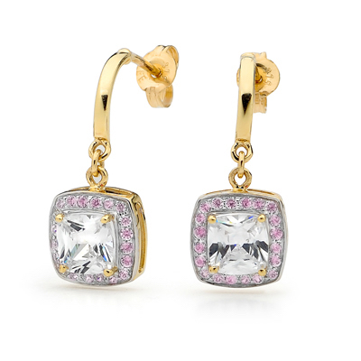 Pink White Opera Style Zirconia Earrings