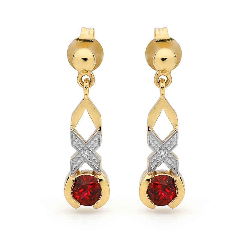 Kiss Hug Earrings with Created Ruby and Diamonds