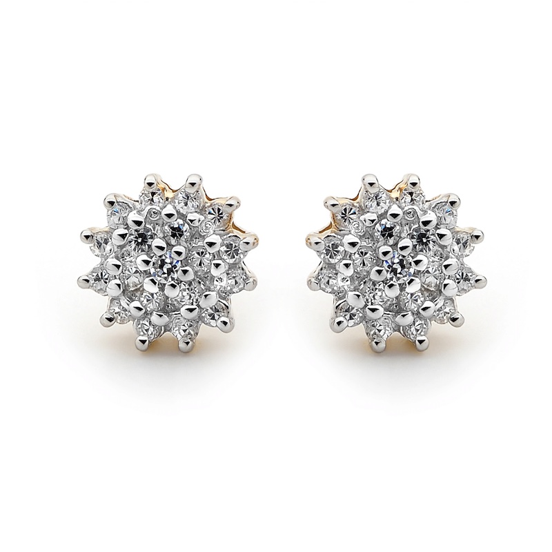 Zirconia Cluster Earrings - Gold