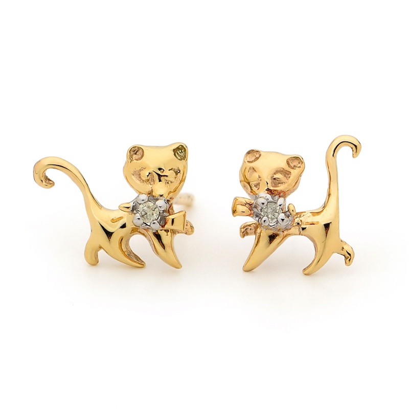 Gold and Diamond Kitten Earrings