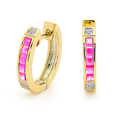 Pink Sapphire and Diamond Huggie Style Earrings