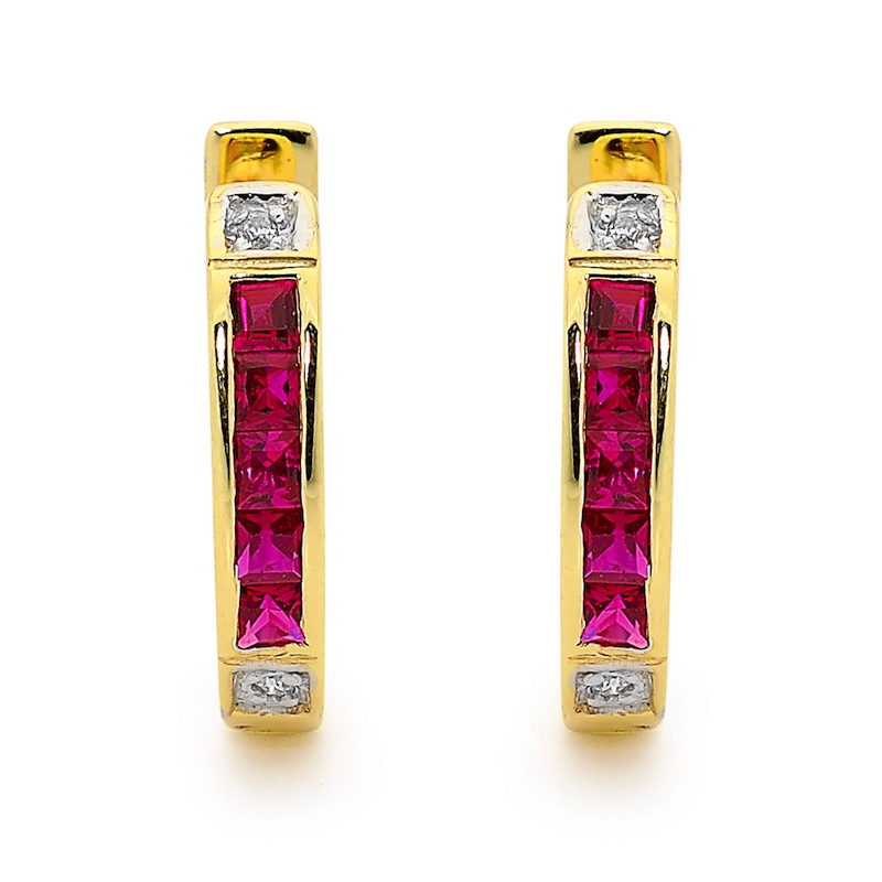 Ruby and Diamond Huggie Earrings