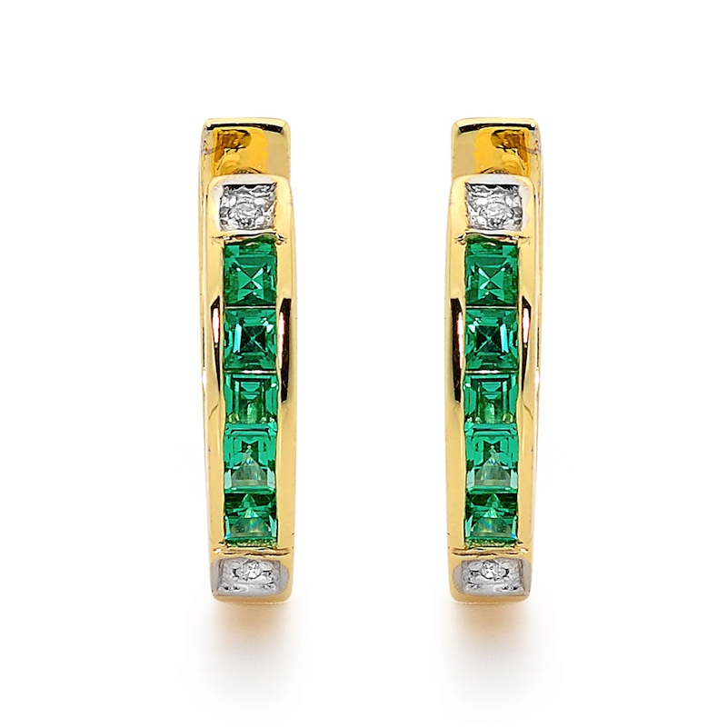 Emerald and Diamond Huggie Earrings