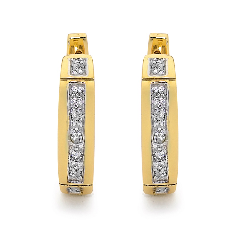 Diamond Set Gold Huggie Hoop Earrings