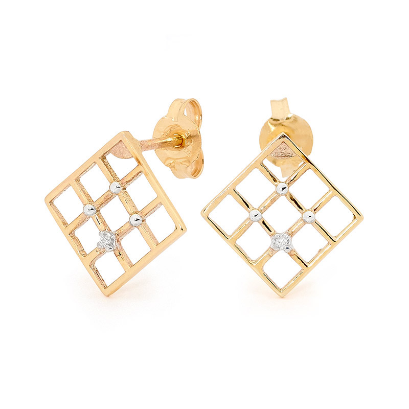 Square Slat Weave Diamond Earrings