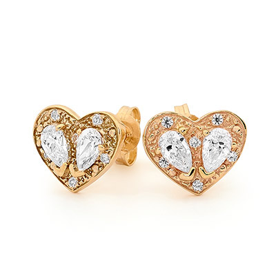 Cute Heart Earring Studs With Zirconia