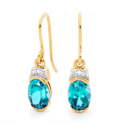 Hook Earrings with Blue Topaz and Diamond