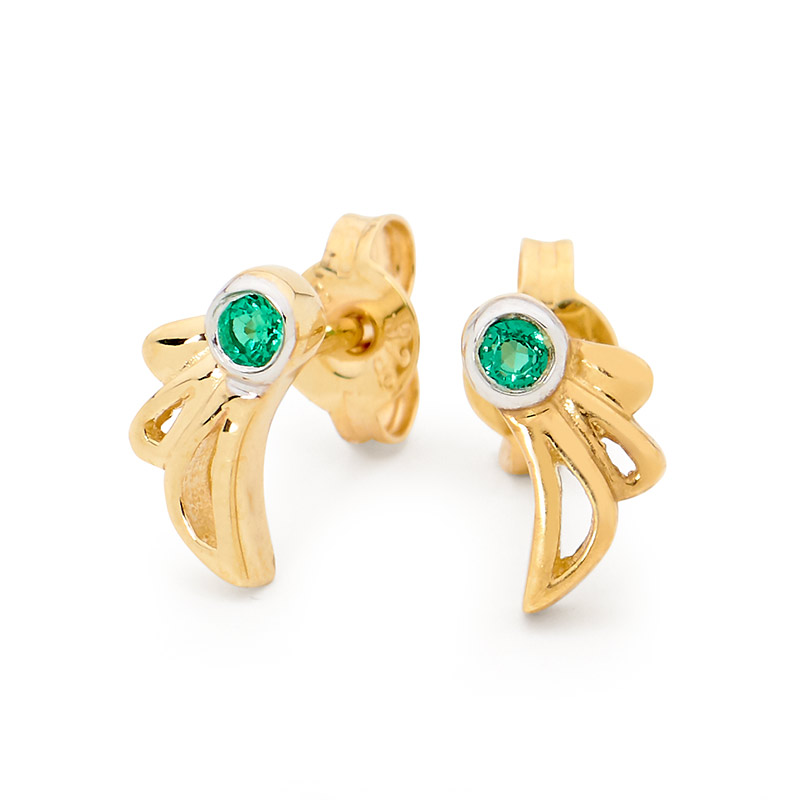 Angel Wing Ear Studs with Emerald