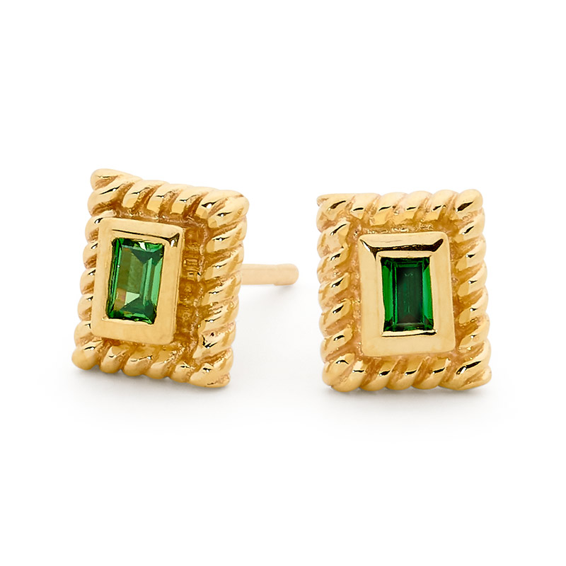 Mini Earrings with Green CZ - Micro Gems