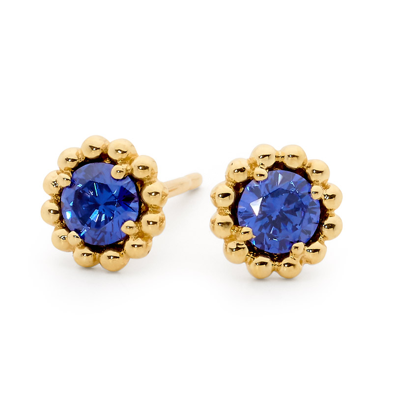 Mini Flower Earring with Iris Blue CZ - Micro Gems