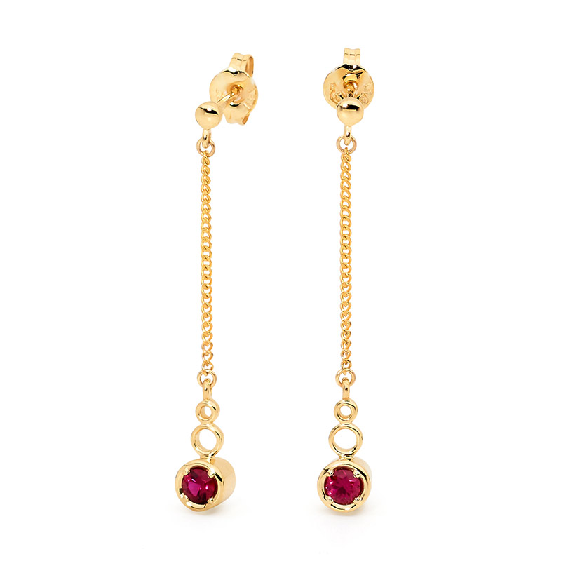 Drop Earrings With Red CZ- Micro Gems