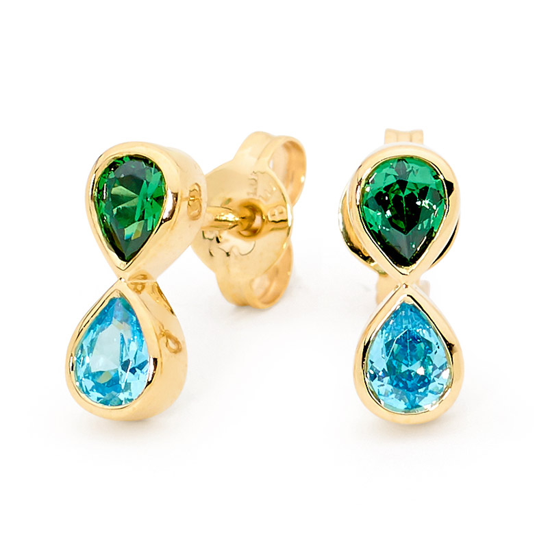 earring with Bright Blue Green CZ - Micro Gems