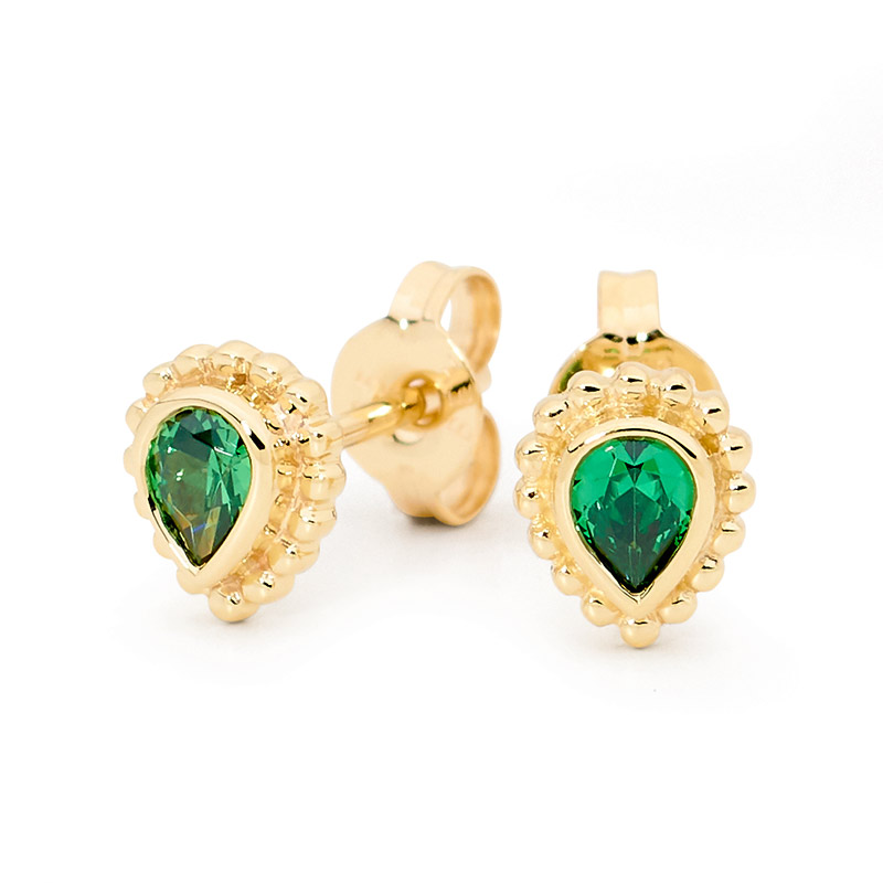 Teardrop Earrings with Green CZ- Micro Gems