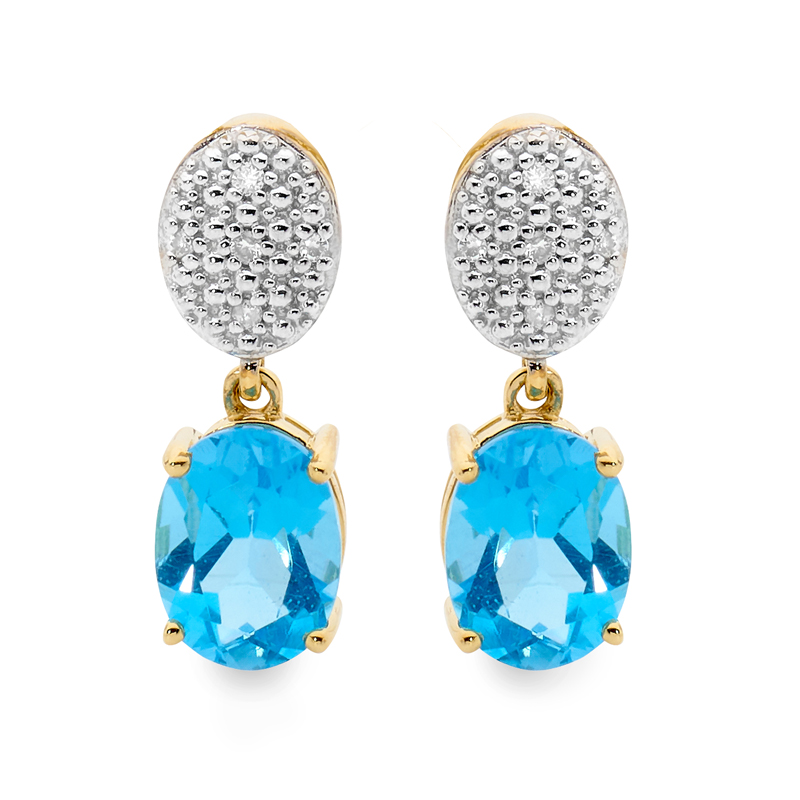 Blue Topaz and Diamond Drop Earrings