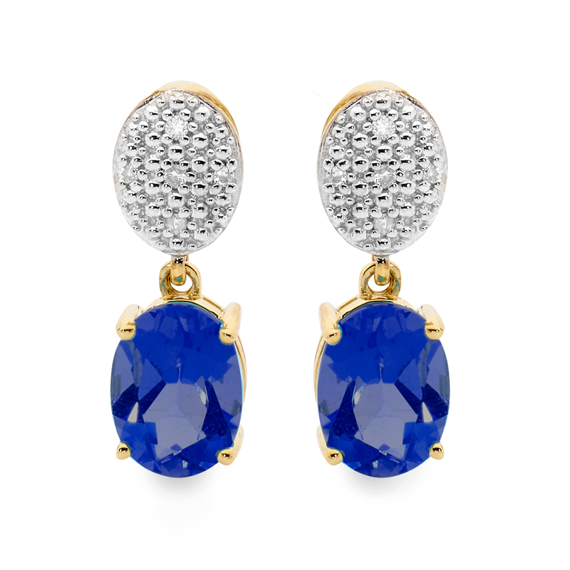 Sapphire Drop Earrings with Diamond Puffs