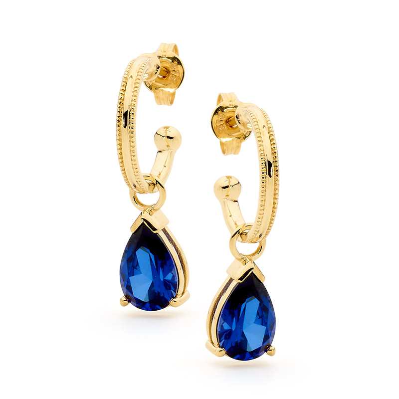 Hoop Earrings with Sapphire Teardrops