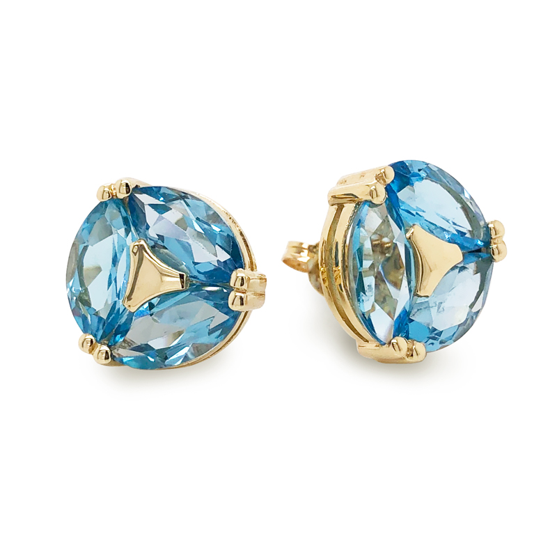 Blue Topaz Earrings with Six Gems