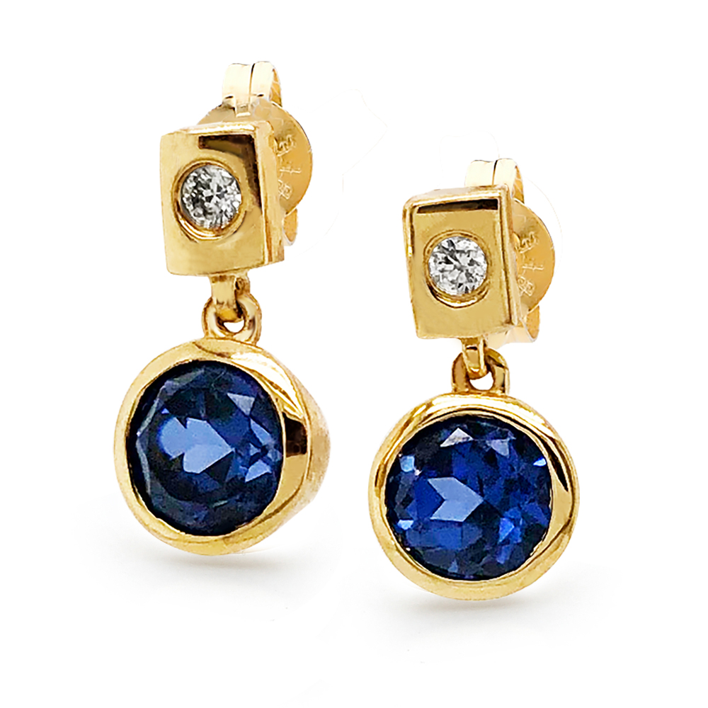 Sapphire Stud Drop Earrings with Diamonds