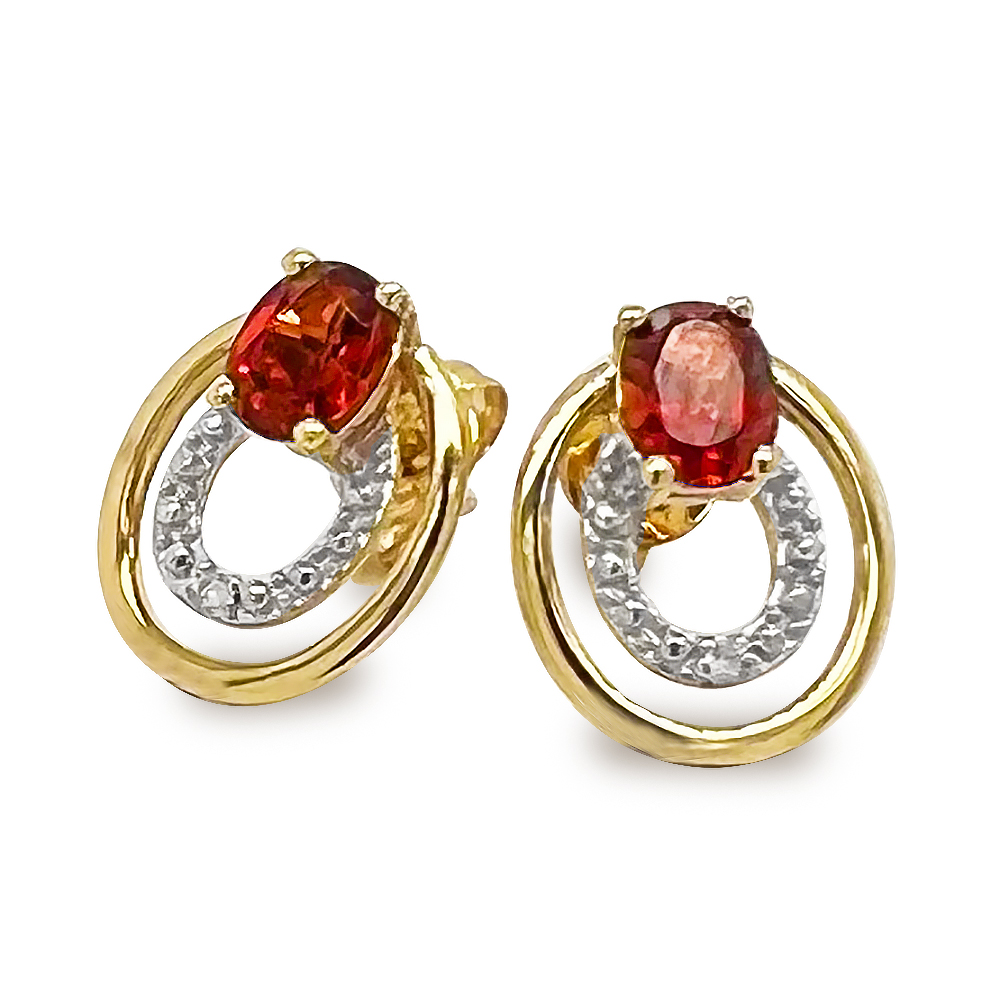 Garnet Dress Stud Earrings with Diamonds