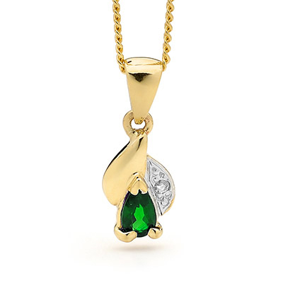 Emerald and Diamond Petal Pendant