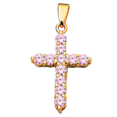 Pink Cubic Zirconia Cross Pendant