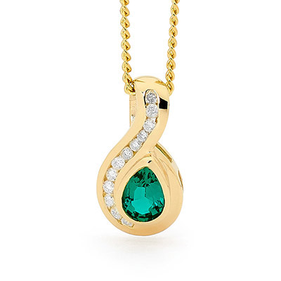 9 carat yellow gold Emerald and Diamond pendant