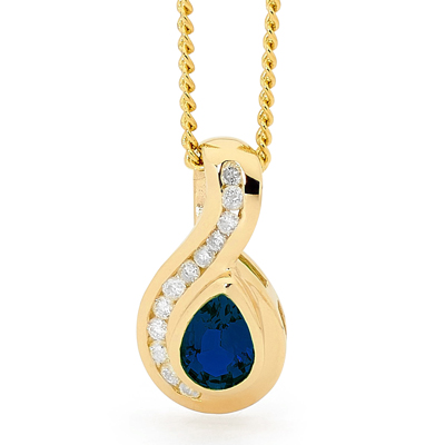 9 carat yellow gold Sapphire and Diamond pendant